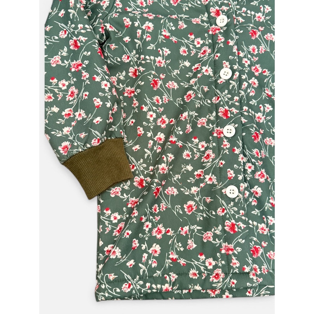 SHEIN Kids Floral Puffer Coat Green Pink Sherpa Lined Hooded Quilted Jacket - Picture 3 of 4